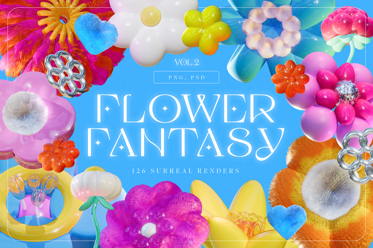 Flower Fantasy v.2: 3D Illustrations, an Object Graphic by marmarina (Photo 1 of 18)