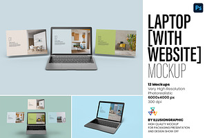 Laptop With Website Mockup 12 Views