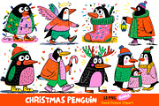Hand-Drawn Christmas Penguin Clipart, an Illustration by Dream Creation (Thumbnail 1 of 7)