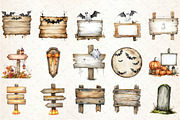 Halloween Wood Sign Clipart, an Illustration by Rose Art (Thumbnail 2 of 7)