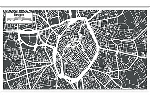 Bruges City Map In Retro Style.