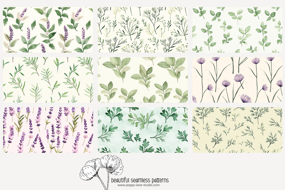 70 kitchen herb seamless pattern, a Pattern Graphic by Poppy Lane Studio (Photo 7 of 10)