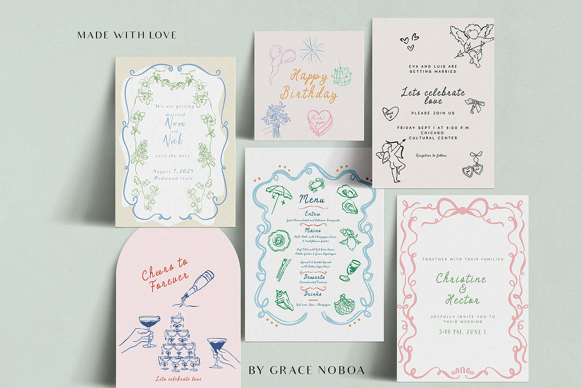 Whimsical doodle Line art svg vector, a Decorative Illustration by Grace Noboa Illustrations (Photo 3 of 19)