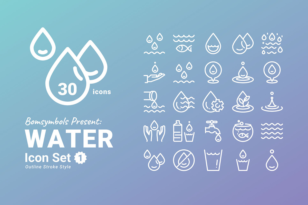 Water Outline Icon Set, an Icon by BomSymbols (Photo 1 of 5)
