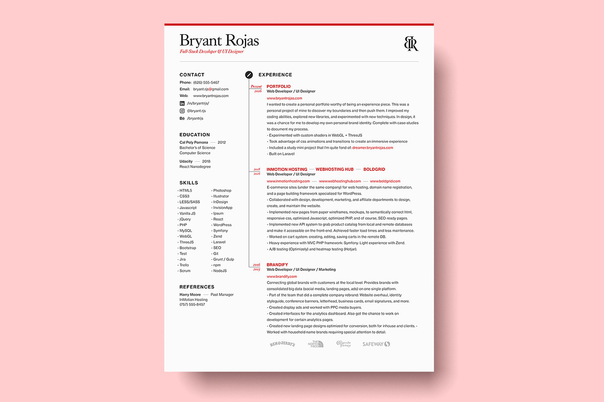 Red Resume Template and Cover Letter, a Resume Template by Bryant (Photo 4 of 8)