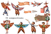 Aviators - Watercolor Clipart Set, a Texture Illustration by Mashamashastu (Thumbnail 7 of 13)