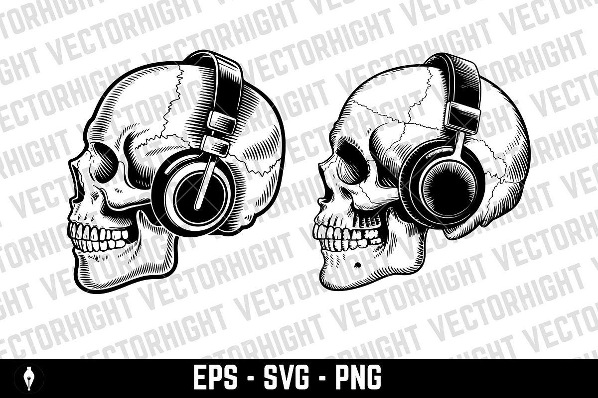 Skull in headphones vector., an Object Illustration by Vectorhight (Photo 2 of 4)