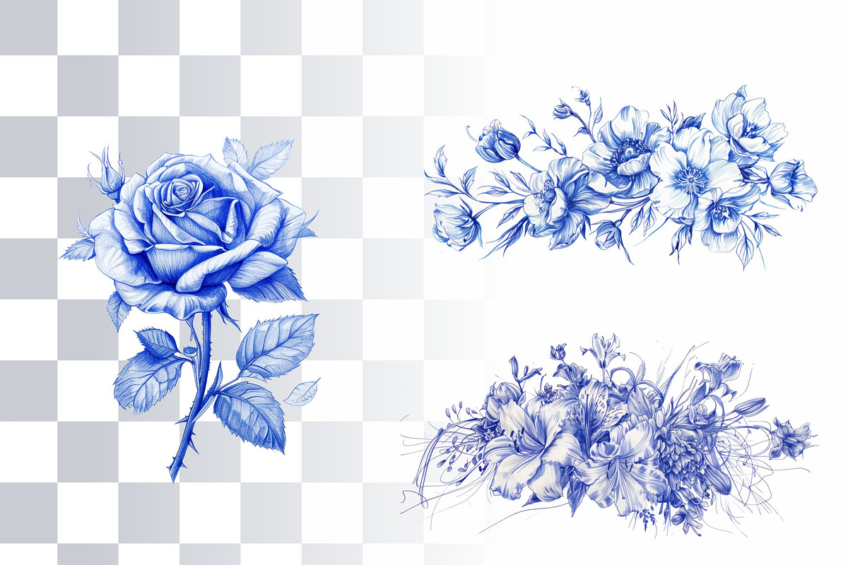 12 Ballpen Flower Illustrations PNG, a Decorative Illustration by Loony Dream Designs (Photo 3 of 5)