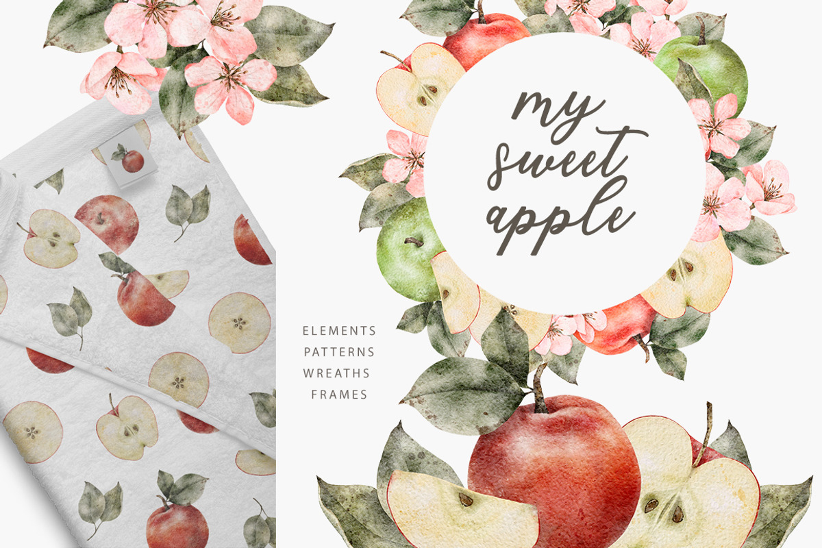 Watercolor fruits, Red apple, a Food Illustration by Daryartsy (Photo 1 of 6)