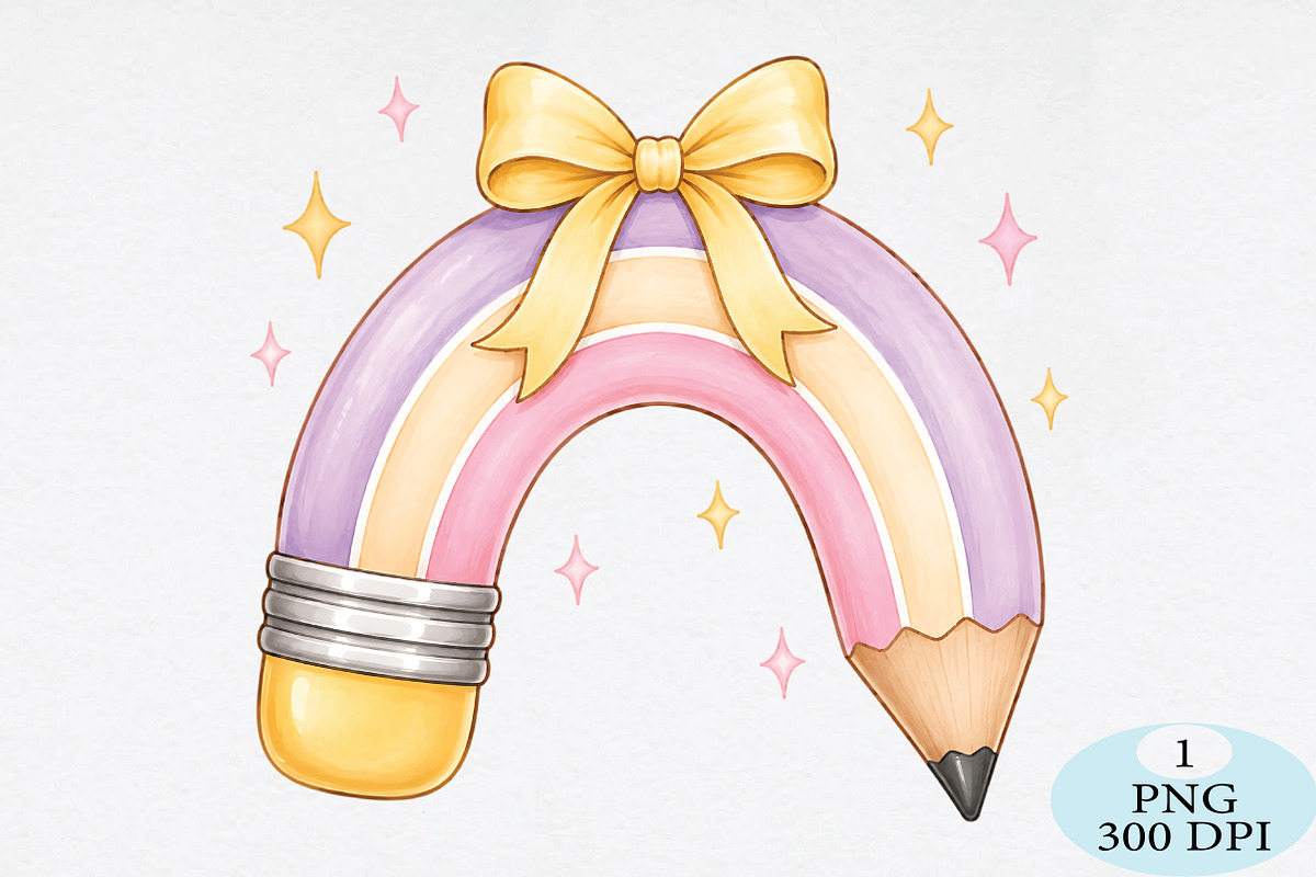Pastel Rainbow Pencil with Bow PNG, a Seasonal Illustration by Daily.Designs (Photo 1 of 5)
