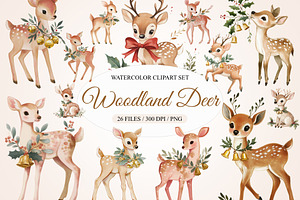 Woodland Deer Clipart, a Seasonal Illustration by Housui Patterns