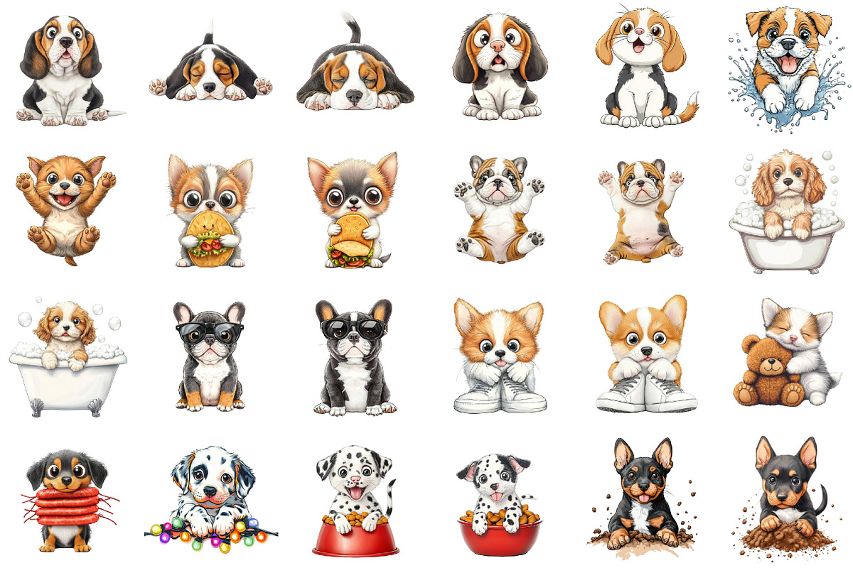 Funny Whimsical Puppy Clipart, a Seasonal Illustration by designcity5 (Photo 2 of 5)