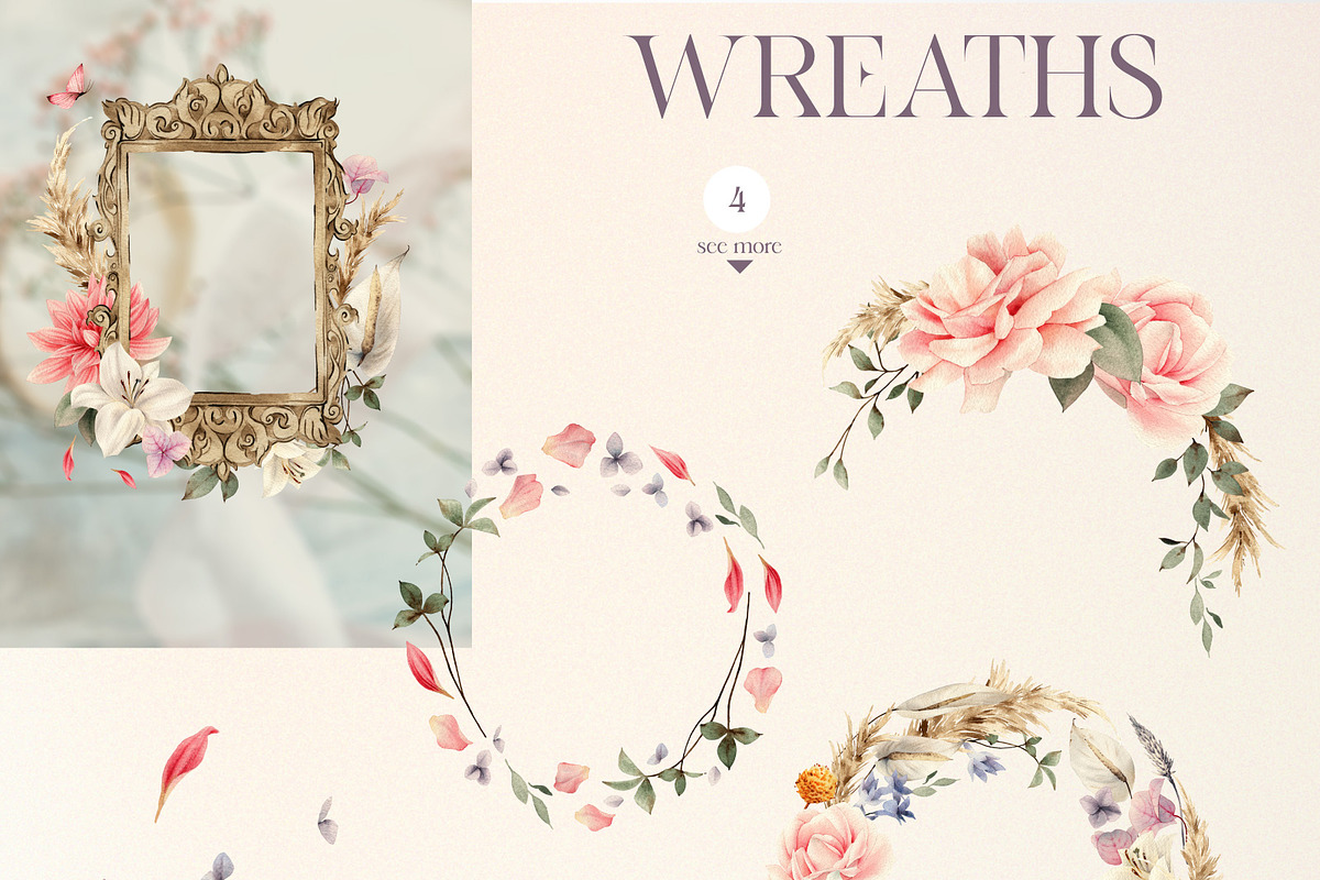 Watercolor Floral Bundle, a Texture Illustration by ollalya (Photo 8 of 112)