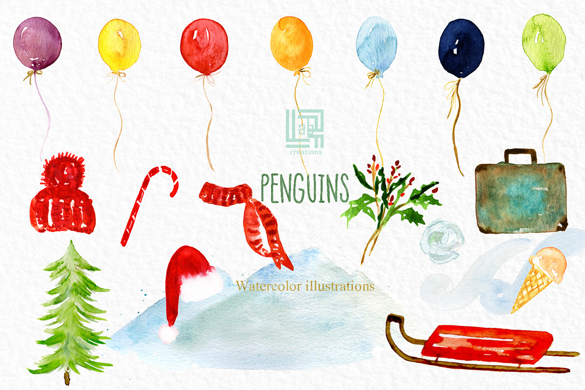 Winter Penguins. Watercolor clipart, an Animal Illustration by LABFcreations (Photo 6 of 8)