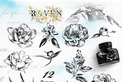 Watercolor Raven Clipart Set, an Animal Illustration by ArtCreationsDesign (Thumbnail 7 of 7)
