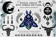 Mystical linocut boho. Celestial set, a Background Graphic by KomannaArt (Thumbnail 1 of 12)