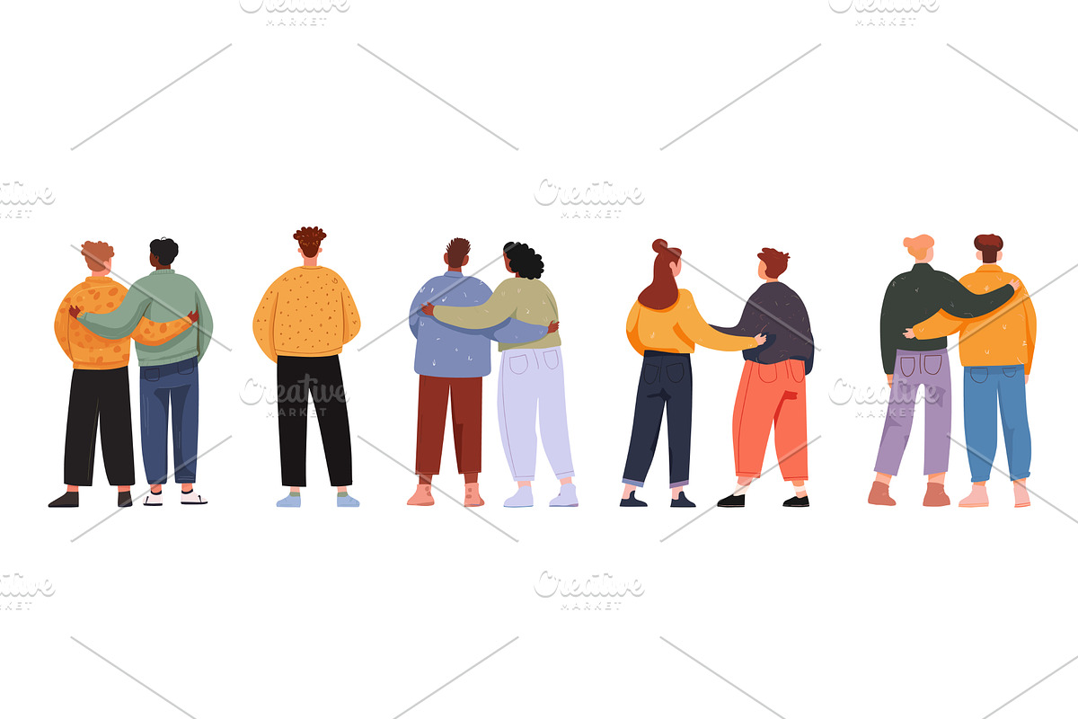 Friends back view. People hugging, a Person Illustration by Stock-Smart-Start
