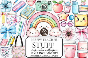 Preppy Teacher Stuff Sublimation Cli, an Illustration by Libby Wishes