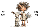 Whimsical Floral Girl and Baby Goat, an Animal Illustration by GiraffeCreative (Thumbnail 11 of 20)