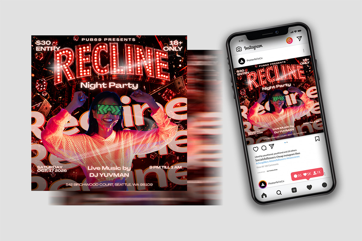Recline Night Party Flyer Template, a Flyer Template by Posterfello (Photo 3 of 4)