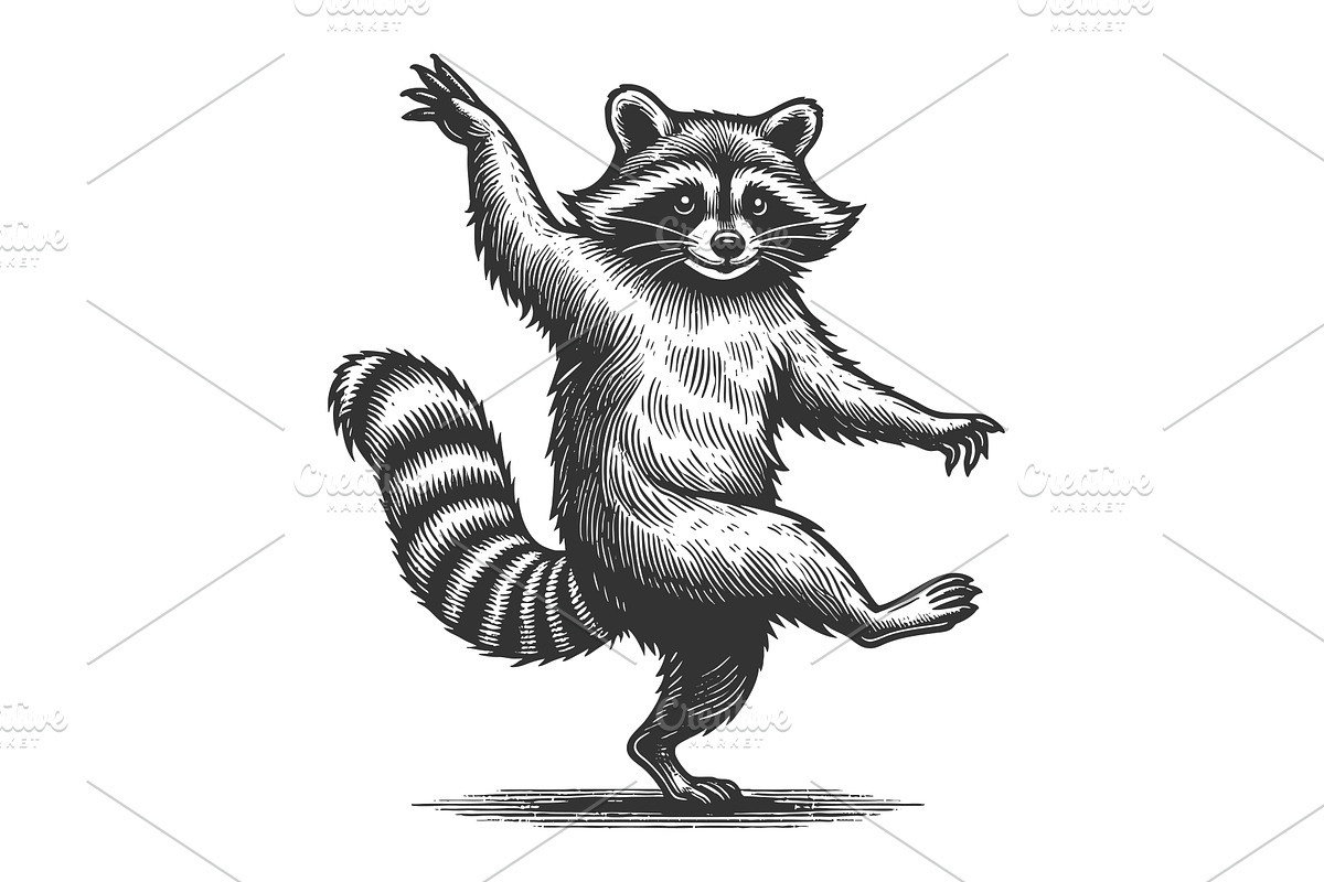 Dancing Raccoon vector illustration, an Animal Illustration by AlexArt ...