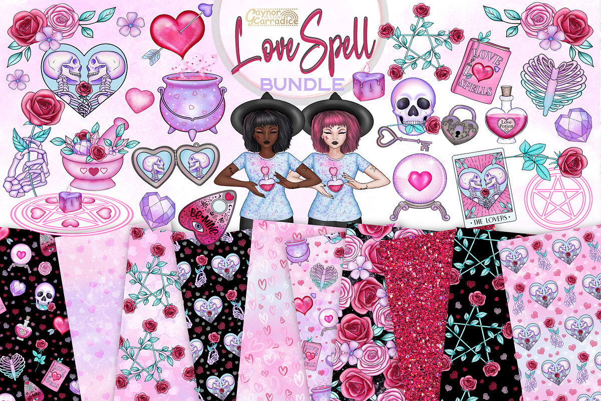 Love Spell Valentines bundle, an Illustration by Gaynor Carradice Designs (Photo 1 of 4)