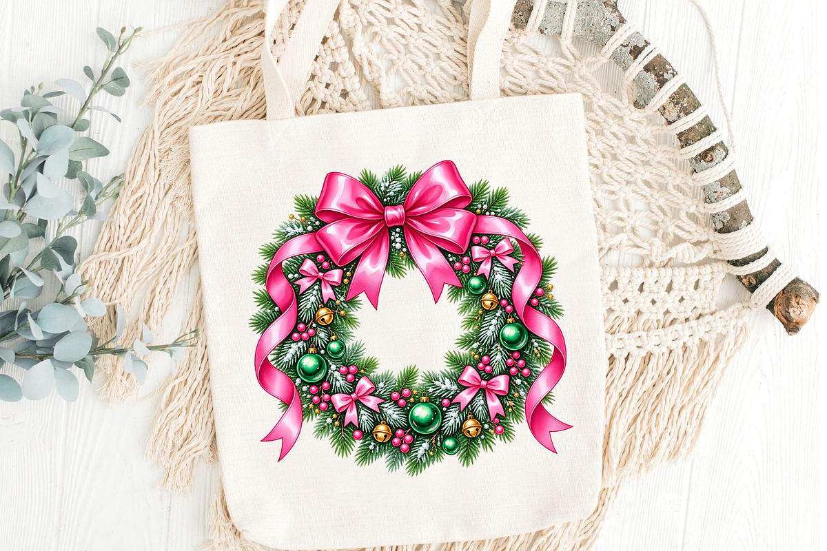 Pink Coquette Christmas Wreath PNG, an Object Graphic by Zahyl Studio (Photo 5 of 7)
