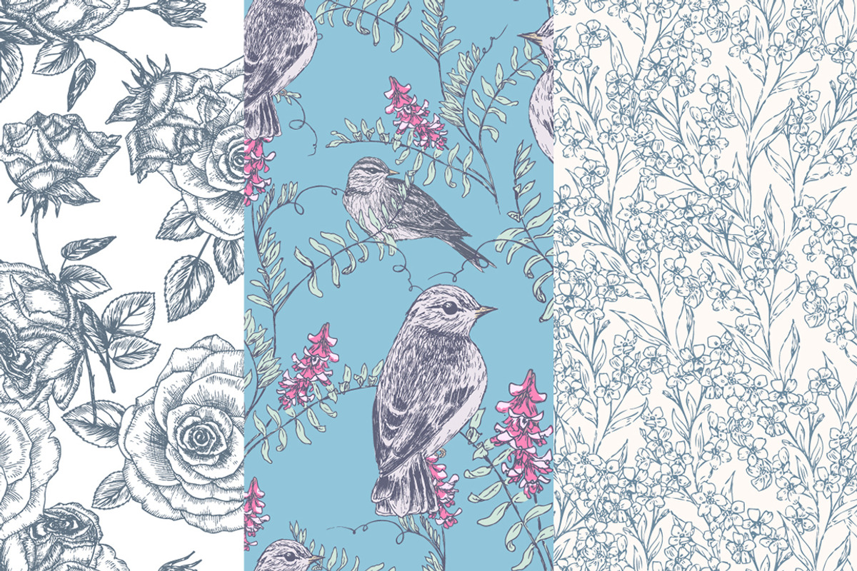 Hand Drawn Floral Vector Patterns, a Pattern Graphic by MeadowFox (Photo 2 of 8)