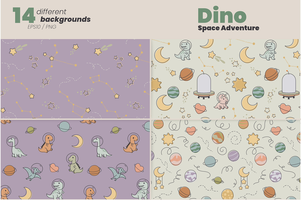 Dino Space Adventure – Vector Set, an Animal Illustration by moja doodle (Photo 9 of 11)
