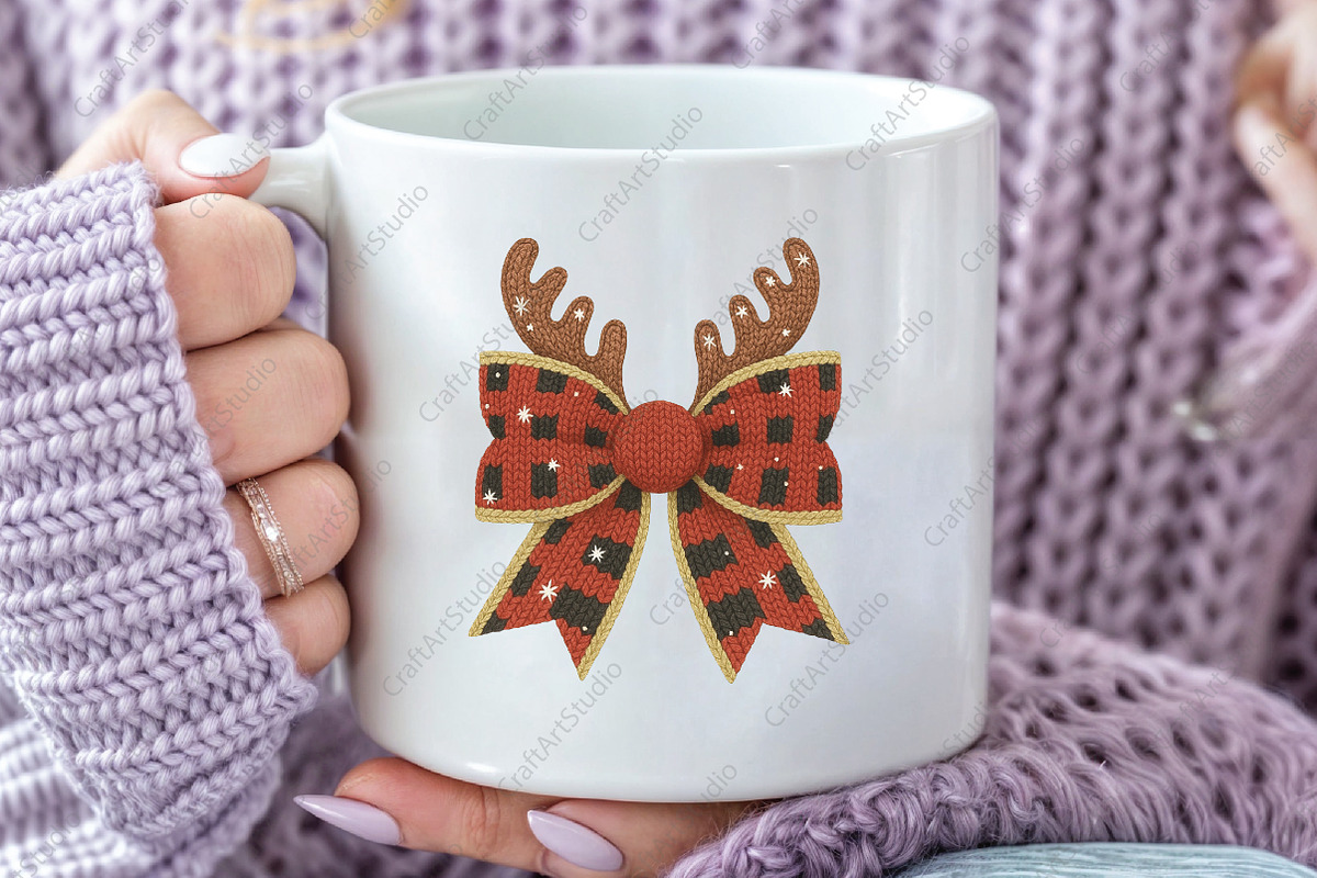 Crochet Reindeer Bow Christmas Bow, an Illustration by CraftArtStudio (Photo 2 of 4)