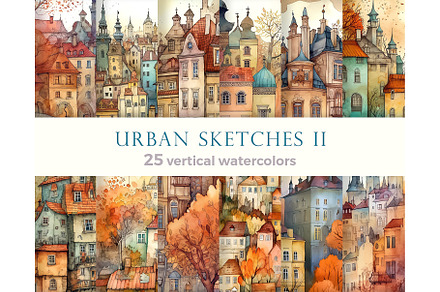 Cute watercolor town houses bundle, a Decorative Illustration by Bubert Art