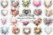 Wedding Hearts with Flowers Clipart, an Illustration by Designking (Thumbnail 1 of 4)