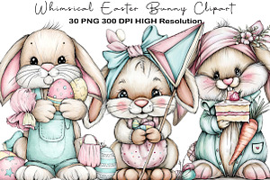 Whimsical Easter Bunny Clipart, an Illustration by Black Bird Studio