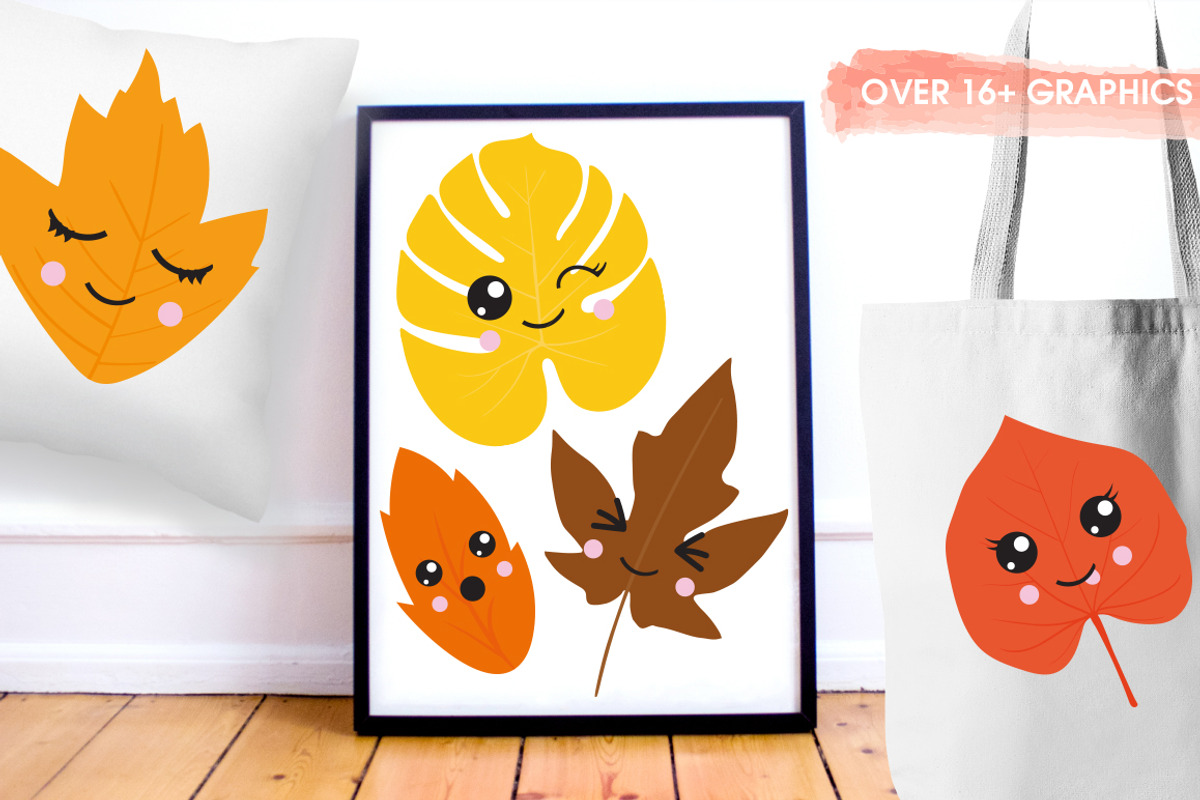 Kawaii Fall Leaves, an Illustration by PrettyBundles (Photo 5 of 5)