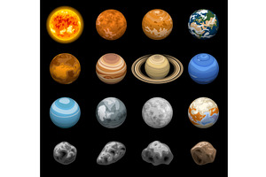 Space Planets Icon Set, Isometric