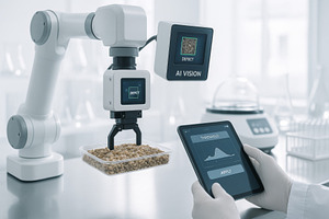 Laboratory scene with robotic arm an, a Photo by Dvoevnore photos