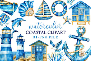 Watercolor Coastal Clipart, an Illustration by Libby Wishes