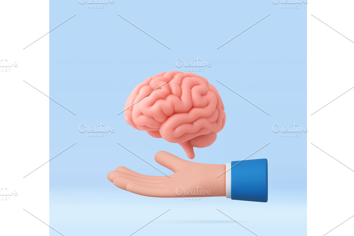 3D Hand Holding Brain Symbolizing, an Education Illustration by ModVector