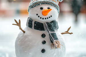 A cheerful snowman elegantly glides on ice skates, showcasing joyful winter fun, an Animal Photo by AlyaAnd