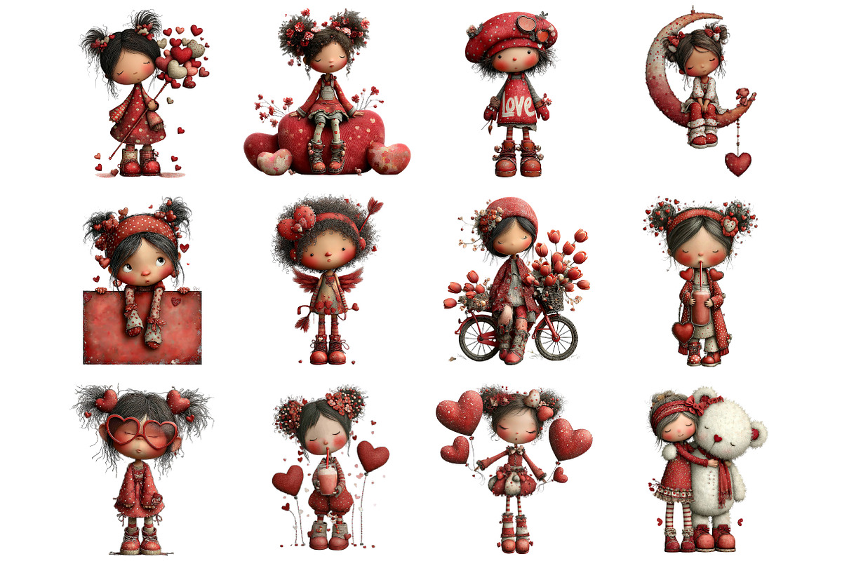 Whimsical Valentine Cute-girl, an Illustration by Designking (Photo 2 of 5)