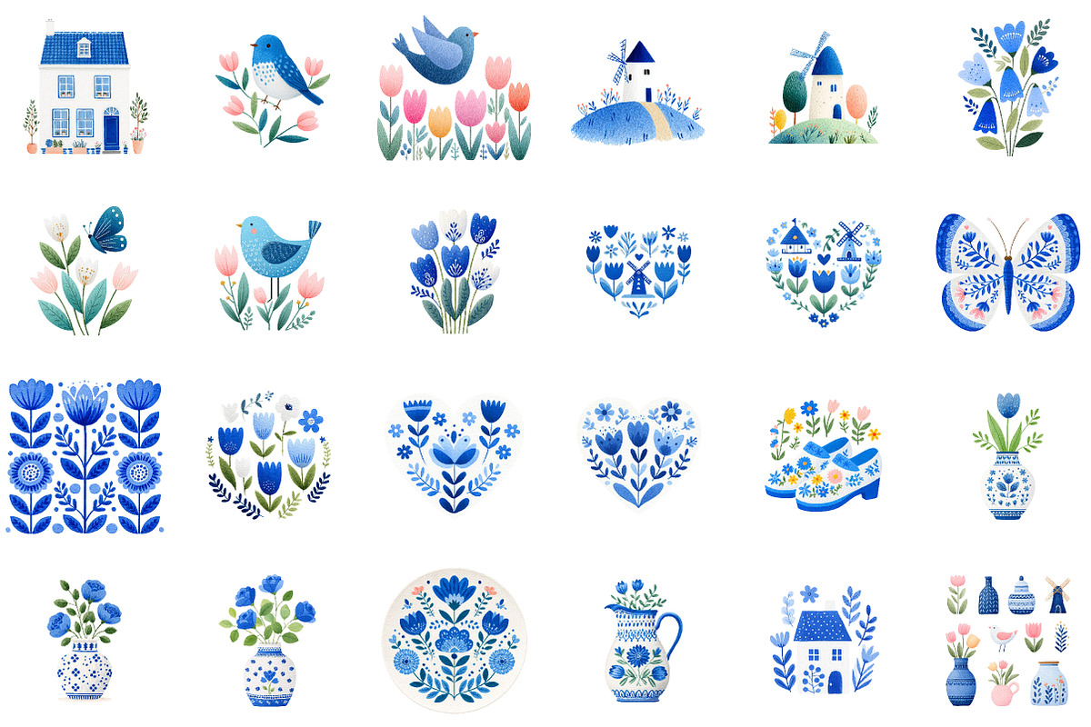 Dutch Folk Blue Clipart Set, an Illustration by Sublimation Artist (Photo 2 of 6)