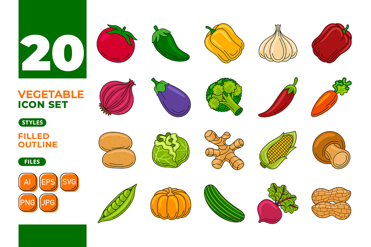 Vegetable Icon Set (Filled Outline), an Emoji Icon by MEDZ (Photo 2 of 3)
