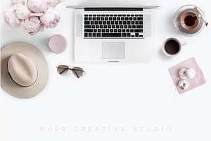 Laptop & Peonies Styled Desktop