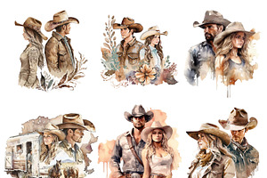 Watercolor Cowboy And Cowgirl Couple