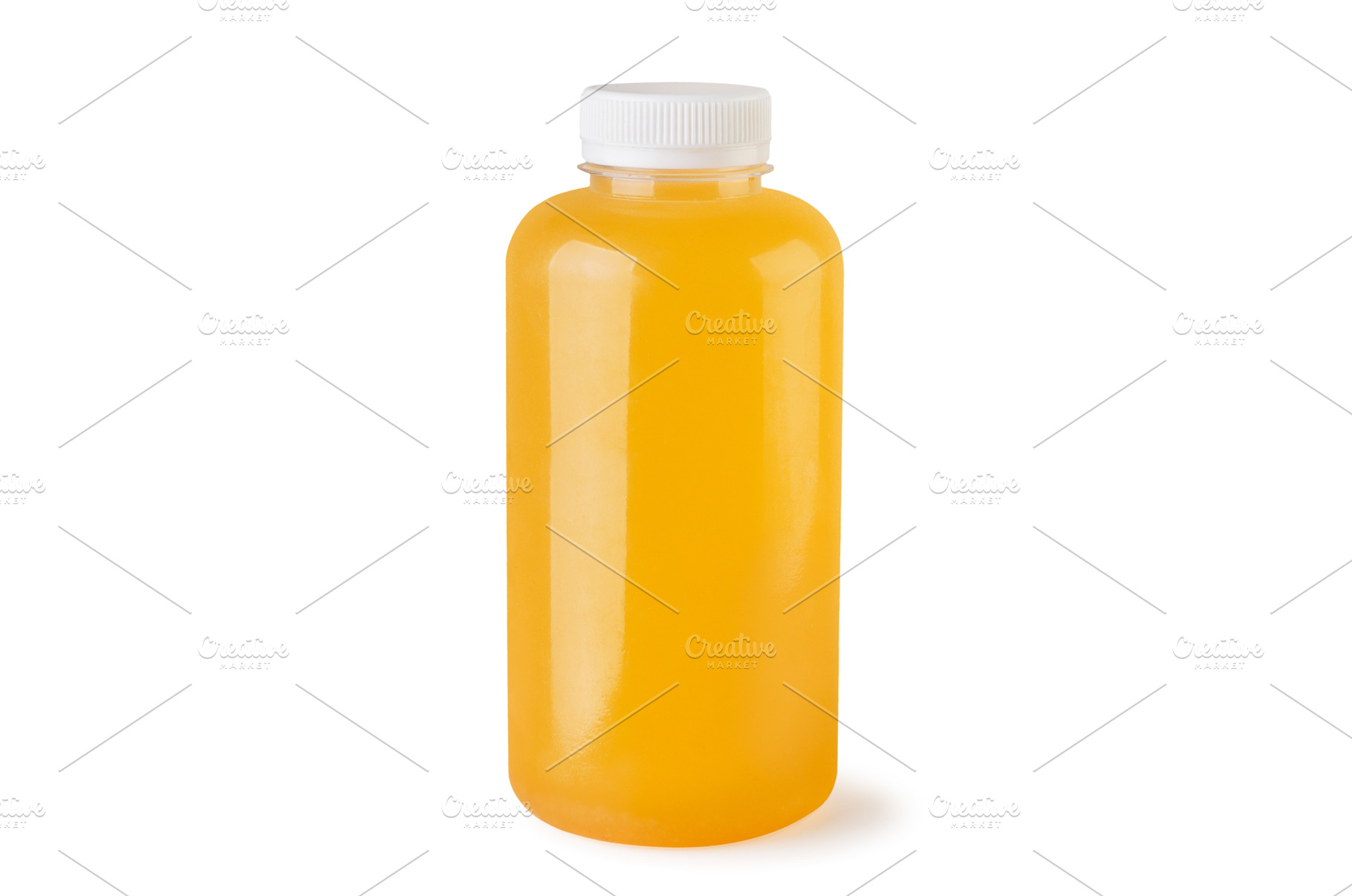 Orange juice in a bottle on a white, a Food & Drink Photo by innakreativ