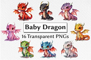 Baby Dragon Watercolor Clipart, an Animal Illustration by milkghost (Thumbnail 1 of 2)
