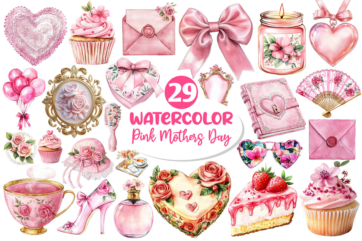 Pink Coquette Mothers Day Clipart, an Illustration by Dream Creation (Photo 1 of 6)