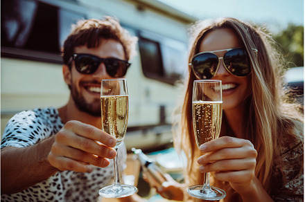 A joyful couple toasting with, a Person Photo by Beautiful things