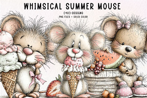 Whimsical Summer Mouse Clipart, an Illustration by CreationArt