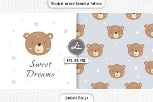 Cute seamless pattern featuring bear, a Pattern Graphic by lindoet23